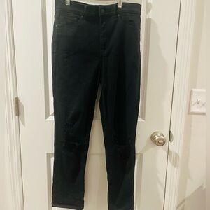 Express Super Slim High Rise Midnight Black Distressed Jeans